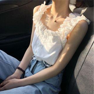 Sleeveless Lace Ruffle Blouse Sleeveless Lace Blouse - One Size
