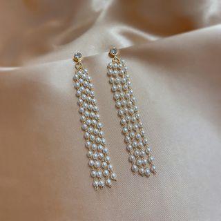 Faux Pearl Fringed Drop Earring 1 Pair - White Pearl - Gold - One Size