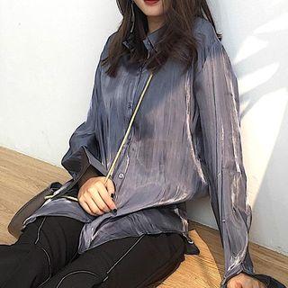 Plain Glitter Long-sleeve Blouse