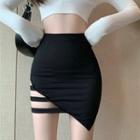 Asymmetrical Cutout Mini Pencil Skirt