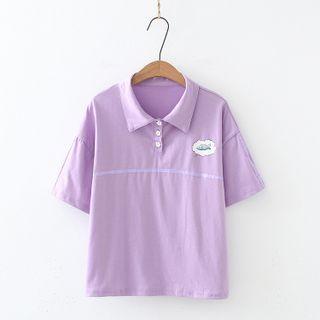 Short-sleeve Fish Print Collared T-shirt