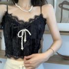 Faux Pearl Ribbon Lace Camisole Top