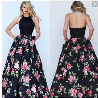 Floral Print Halter Evening Dress