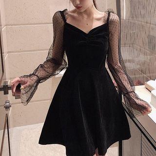 Square-neck Mesh Panel Dress