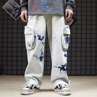 Tie-dyed Wide-leg Cargo Jeans