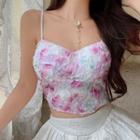 Spaghetti Strap Floral Cropped Top Floral - One Size