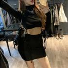 Turtle-neck Knitted Skinny Knitted Top / Knitted Skinny Skirt