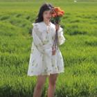 Long-sleeve Wide Collar Floral Print Smock Dress