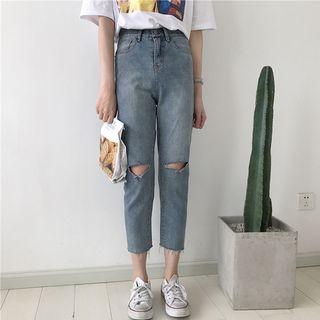 Ripped High Waist Cropped Jeans