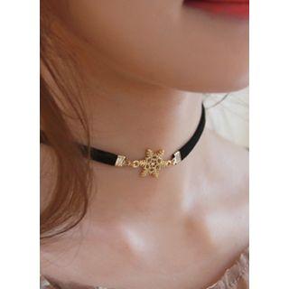 Rhinestone Faux-leather Choker