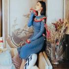 Bell-sleeve Midi Knit A-line Dress