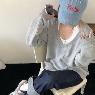 Long-sleeve V-neck Plain Sweatshirt / Halter Tank Top