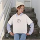 Stand-collar Mock Two-piece Inset Long-sleeved Lettering Striped Panel Sweatshirt