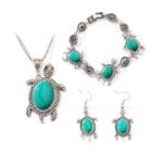Set: Turquoise Turtle Pendant Necklace + Bracelet + Dangle Earring 01-10654 - As Shown In Figure - One Size