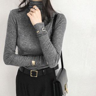 Mock-neck Slim-fit Wool Blend Top
