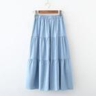 Tiered Midi A-line Skirt Light Blue - One Size