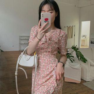 Short-sleeve Floral Print Ruffled Dress