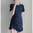 Ruffled-hem Ruched Mini Dress