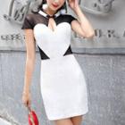 Cap-sleeve Mesh Panel Sheath Dress