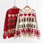 Long Sleeve Christmas Print Sweater