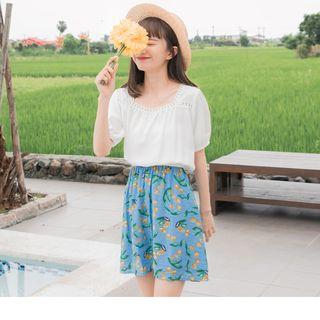 Tie-back Printed Panel Short-sleeve Dress
