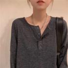 Plain Long-sleeve Loose-fit Top - 3 Colors