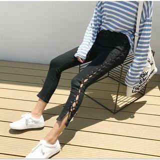 Tie-up Cropped Skinny Jeans