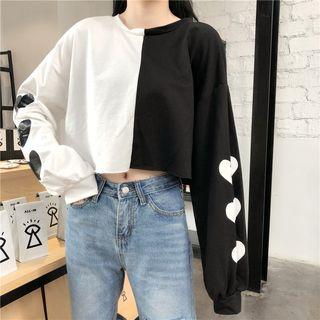 Two Tone Heart Print Cropped Top