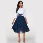 3/4-sleeve Lace Accent Mock Two-piece Dress