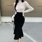 Long-sleeve Lace Top / Mermaid Midi Skirt