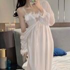 Long-sleeve Lace Sleep Dress White - One Size