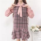 Puff-sleeve Plaid Panel Mini A-line Dress As Shown In Figure - One Size