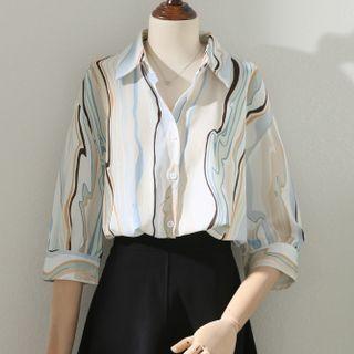 Semi Sleeve Lapel Print Shirt