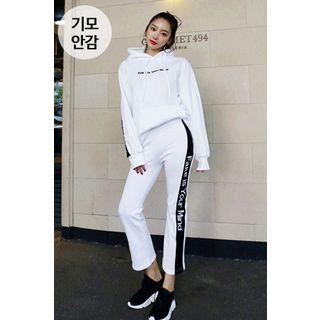 Set: Lettering Hooded Pullover + Band-waist Pants