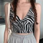 Zebra Print Cropped Camisole Top Black - One Size