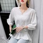 3/4-sleeve Eyelet Lace Peplum Top