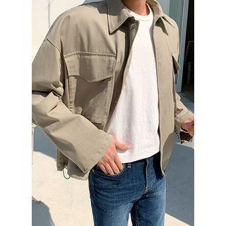 Hidden-button Drawcord-hem Safari Jacket