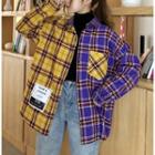 Two Tone Panel Plaid Oversized Shirt As Shown In Figure - One Size