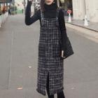 Fringed Tweed Midi Pinafore Dress