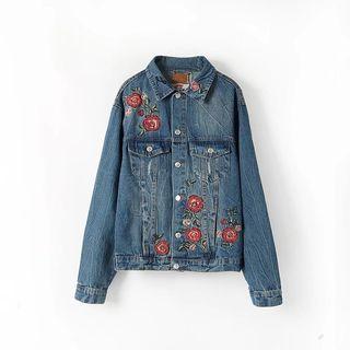 Floral Embroidered Denim Coat