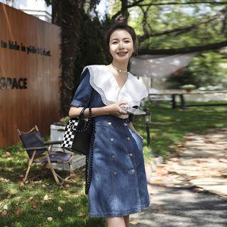 Short-sleeve Double Breasted Denim Dress