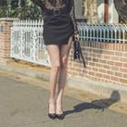 Belt-waisted Asymmetric-hem Miniskirt