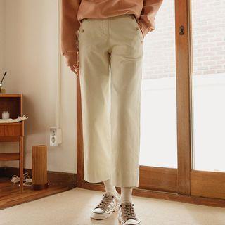 Button-trim Corduroy Straight-leg Pants