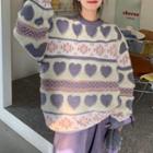 Heart Pattern Sweater Off-white - One Size