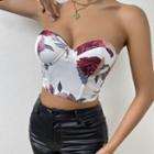 Strapless Floral Cropped Corset Top