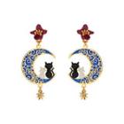 Fashion Creative Plated Gold Enamel Moon Cat Flower Earrings Golden - One Size