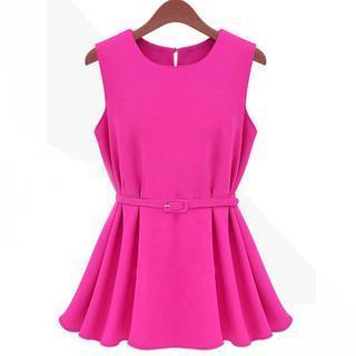 Sleeveless Belted A-line Dress