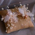 Wedding Set: Faux Pearl Branches Hair Clip + Fringed Earring Clip & Earrings - Gold - One Size