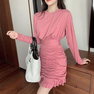 Glitter Ruched Long-sleeve A-line Mini Dress