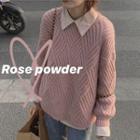 Diagonal Ribbed Knit Sweater Pink - One Size